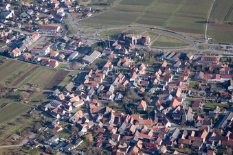 District Schweigen in Schweigen-Rechtenbach in the state Rhineland-Palatinate, Germany from a drone