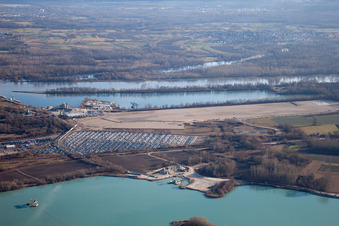 Harbor in Lauterbourg in the state Bas-Rhin, France viewn from the air