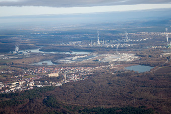 Aerial photograpy of From the southwest in Wörth am Rhein in the state Rhineland-Palatinate, Germany