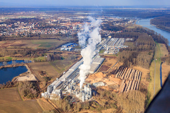 Steam plume of Rheinspan GmbH & Co. KG in Germersheim in the state Rhineland-Palatinate, Germany
