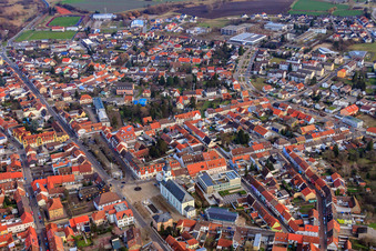 St. Mary, City Administration Philippsburg and Market Square in Philippsburg in the state Baden-Wuerttemberg, Germany