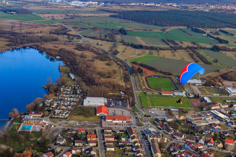 Freyersee of ASV Philippsburg, sports fields of SV Philippsburg and TV Philippsburg in Philippsburg in the state Baden-Wuerttemberg, Germany