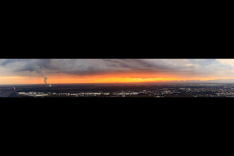 Industrial area at the airport at sunset in Speyer in the state Rhineland-Palatinate, Germany