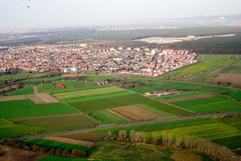 Aerial view of City from the southwest in Hockenheim in the state Baden-Wuerttemberg, Germany