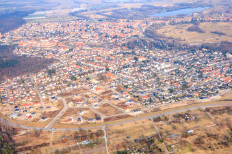 Vogelring new development area in Jockgrim in the state Rhineland-Palatinate, Germany from the plane