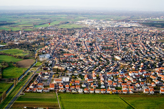 City from the south in Hockenheim in the state Baden-Wuerttemberg, Germany