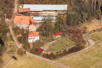 Wanzheim Mill in Rheinzabern in the state Rhineland-Palatinate, Germany from a drone