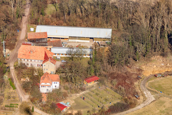 Wanzheim Mill in Rheinzabern in the state Rhineland-Palatinate, Germany seen from a drone