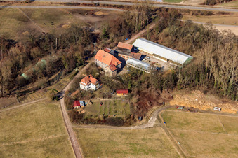 Aerial photograpy of Wanzheim Mill in Rheinzabern in the state Rhineland-Palatinate, Germany