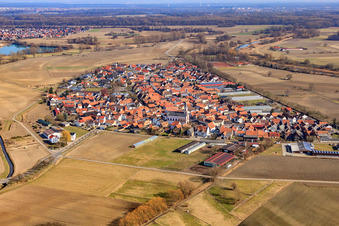 Fishing village from the west in Neupotz in the state Rhineland-Palatinate, Germany