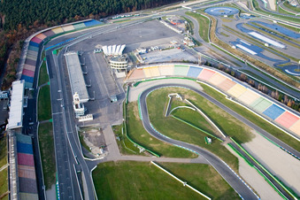 Aerial view of Racetrack racecourse Hockenheimring Baden-Wuerttemberg in Hockenheim in the state Baden-Wurttemberg, Germany