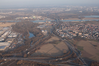 Oblique view of Maximilian Center II in the district Maximiliansau in Wörth am Rhein in the state Rhineland-Palatinate, Germany