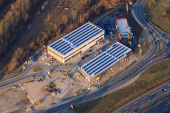 Maximiliancenter II with construction site for dm and Sport Fink in the district Maximiliansau in Wörth am Rhein in the state Rhineland-Palatinate, Germany out of the air
