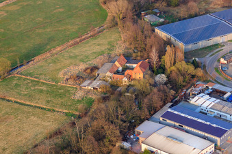 Aerial view of Barthelsmühle in the district Minderslachen in Kandel in the state Rhineland-Palatinate, Germany