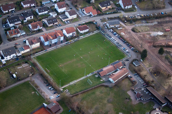 Sports fields in the district Ingenheim in Billigheim-Ingenheim in the state Rhineland-Palatinate, Germany from the plane