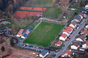Drone recording of Sports fields in the district Ingenheim in Billigheim-Ingenheim in the state Rhineland-Palatinate, Germany