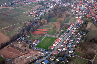 Drone image of Sports fields in the district Ingenheim in Billigheim-Ingenheim in the state Rhineland-Palatinate, Germany