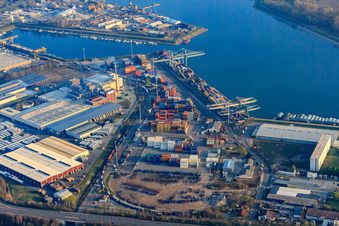 Oblique view of Port Germersheim in Germersheim in the state Rhineland-Palatinate, Germany