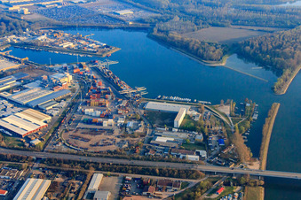 Port Germersheim in Germersheim in the state Rhineland-Palatinate, Germany from above