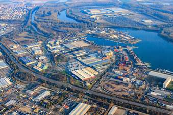 Port Germersheim in Germersheim in the state Rhineland-Palatinate, Germany seen from above