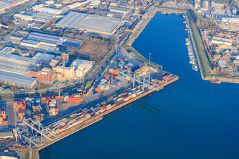 Port Germersheim in Germersheim in the state Rhineland-Palatinate, Germany from the plane