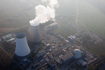 Nuclear power plant in Philippsburg in the state Baden-Wuerttemberg, Germany from above