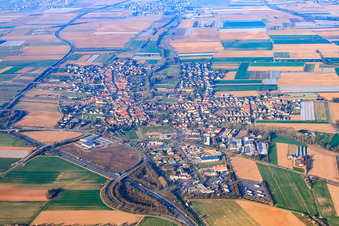 View of the town on the B9 from the northeast in Schwegenheim in the state Rhineland-Palatinate, Germany