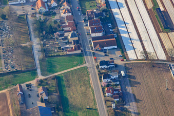 Aerial view of Schwegenheimer Street in Lingenfeld in the state Rhineland-Palatinate, Germany