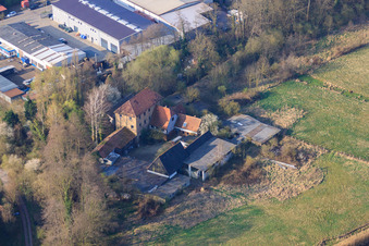 Aerial view of Bartelsmühle in the district Minderslachen in Kandel in the state Rhineland-Palatinate, Germany