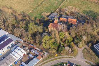Oblique view of Bartelsmühle in the district Minderslachen in Kandel in the state Rhineland-Palatinate, Germany