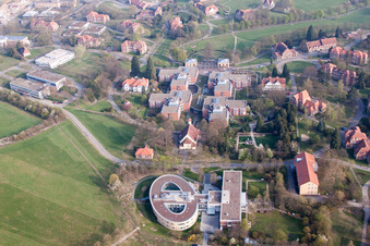 Hospital grounds of the Clinic Psychiatric Centre North-Baden in Wiesloch in the state Baden-Wurttemberg, Germany seen from above