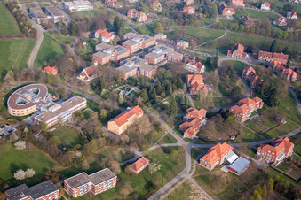 Hospital grounds of the Clinic Psychiatric Centre North-Baden in Wiesloch in the state Baden-Wurttemberg, Germany from the plane