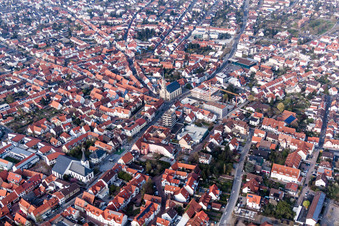 Oblique view of Town View of the streets and houses of the residential areas in Walldorf in the state Baden-Wurttemberg, Germany