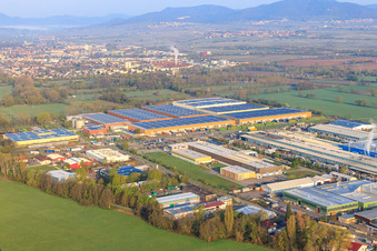 Aerial view of LANDAU EAST industrial park with Michelin TYRE WORKS LANDAU and RONAL GmbH in Landau in der Pfalz in the state Rhineland-Palatinate, Germany