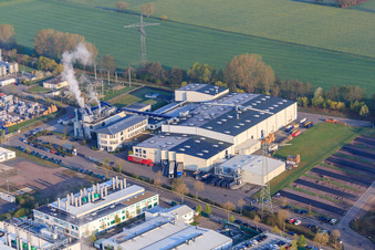 Aerial view of LANDAU OST industrial area with Rose Druck GmbH in Landau in der Pfalz in the state Rhineland-Palatinate, Germany