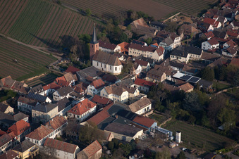 Aerial photograpy of Village - view on the edge of wine yards in Forst an der Weinstrasse in the state Rhineland-Palatinate, Germany