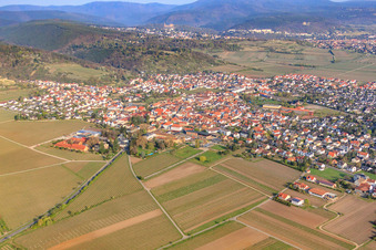 Wine town from the southeast in Wachenheim an der Weinstraße in the state Rhineland-Palatinate, Germany