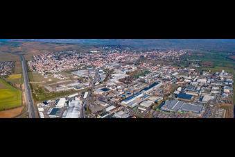 Panoramic perspective Town View of the streets and houses of the residential areas in Gruenstadt in the state Rhineland-Palatinate, Germany