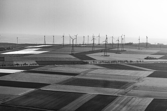Wind farm in Gau-Heppenheim in the state Rhineland-Palatinate, Germany seen from above
