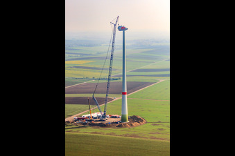 Aerial photograpy of Wind turbine construction site in Gabsheim in the state Rhineland-Palatinate, Germany