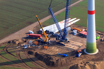 Oblique view of Wind turbine construction site in Gabsheim in the state Rhineland-Palatinate, Germany