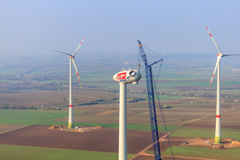 Wind turbine construction site in Gabsheim in the state Rhineland-Palatinate, Germany from the plane