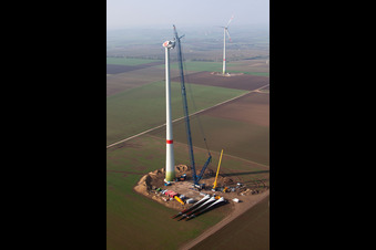 Oblique view of Construction site for wind turbine installation of juwi Holding AG in Gabsheim in the state Rhineland-Palatinate, Germany