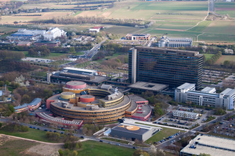 ZDF in the district Lerchenberg in Mainz in the state Rhineland-Palatinate, Germany from the plane