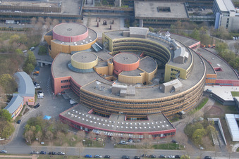 ZDF in the district Lerchenberg in Mainz in the state Rhineland-Palatinate, Germany viewn from the air