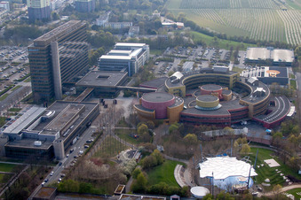 Drone image of ZDF in the district Lerchenberg in Mainz in the state Rhineland-Palatinate, Germany