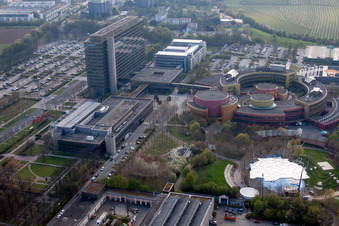 ZDF in the district Lerchenberg in Mainz in the state Rhineland-Palatinate, Germany from the drone perspective