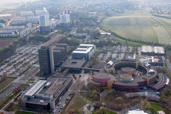 ZDF in the district Lerchenberg in Mainz in the state Rhineland-Palatinate, Germany from a drone