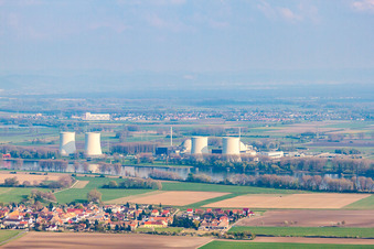 Aerial view of Nuclear power plant (out of operation) in the district Wattenheim in Biblis in the state Hesse, Germany