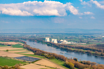 Aerial photograpy of Nuclear power plant (out of operation) in the district Wattenheim in Biblis in the state Hesse, Germany